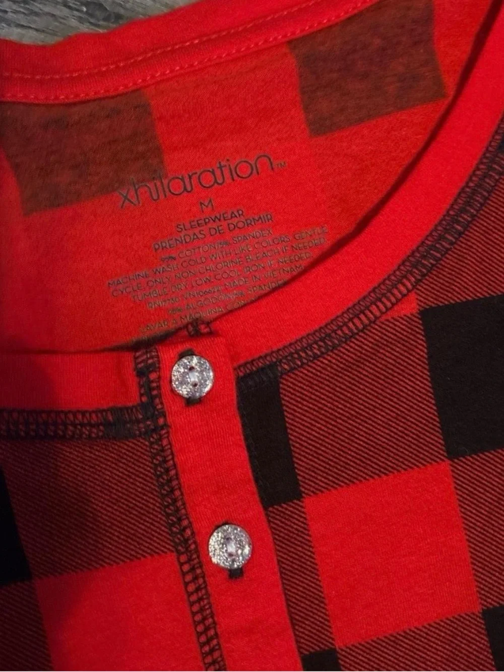 Xhilaration Red and Black Buffalo Plaid Henley Sleep nighty Top